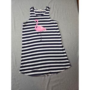 Miken Swim Dress Navy Blue White Striped Pink Flamingo Cover Up XL IW909JI135